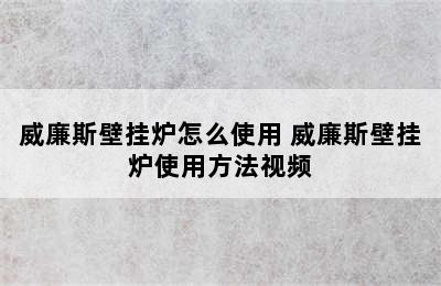 威廉斯壁挂炉怎么使用 威廉斯壁挂炉使用方法视频